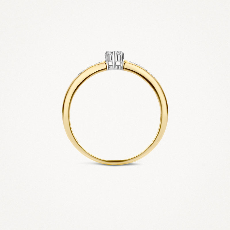 14k geelgouden ring met 14k wit gouden zetting en solitaire diamant.