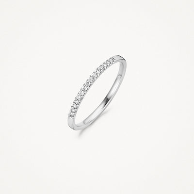 14k wit gouden ring met rij natuurlijke diamanten, slank model.
