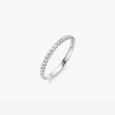 Smalle diamanten aanschuifring van 14k wit goud met ronde geslepen diamanten.