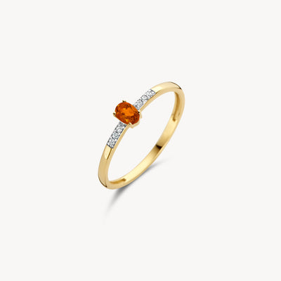 14k geelgouden ring met citrien en kleine diamanten in bicolor goud.