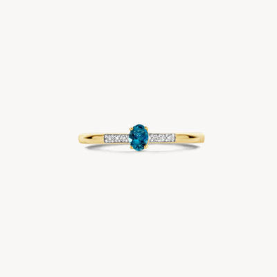 Bicolor ring met 14k geel goud en wit goud, london blue topaz en diamanten accents.