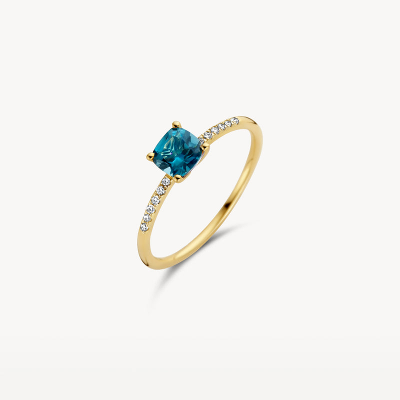 Ring 1638YDL - 14k Geelgoud met diamant en london blue topaz