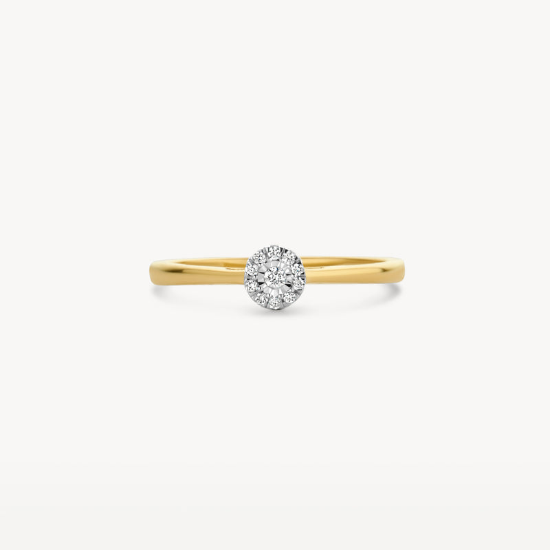 14k geelgouden ring met ronde natuurlijke diamant in zetting.