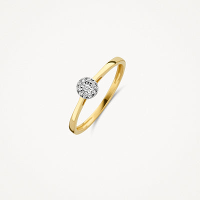 Bicolor ring van 14k goud met ronde natuurlijke diamant in witgouden zetting.