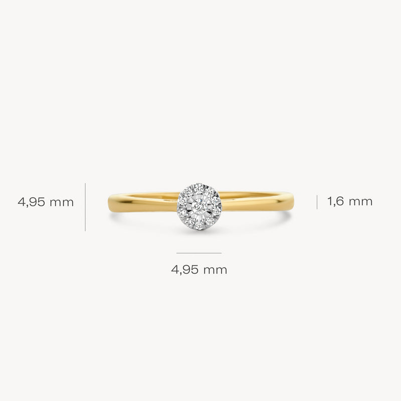 Diamanten ring met 14k geel goud band en briljant geslepen diamant van 4,95 mm.
