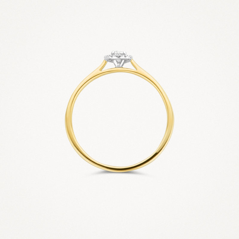 Bicolor ring met 14k geel en wit goud en centrale natuurlijke diamant in zeskantige zetting.