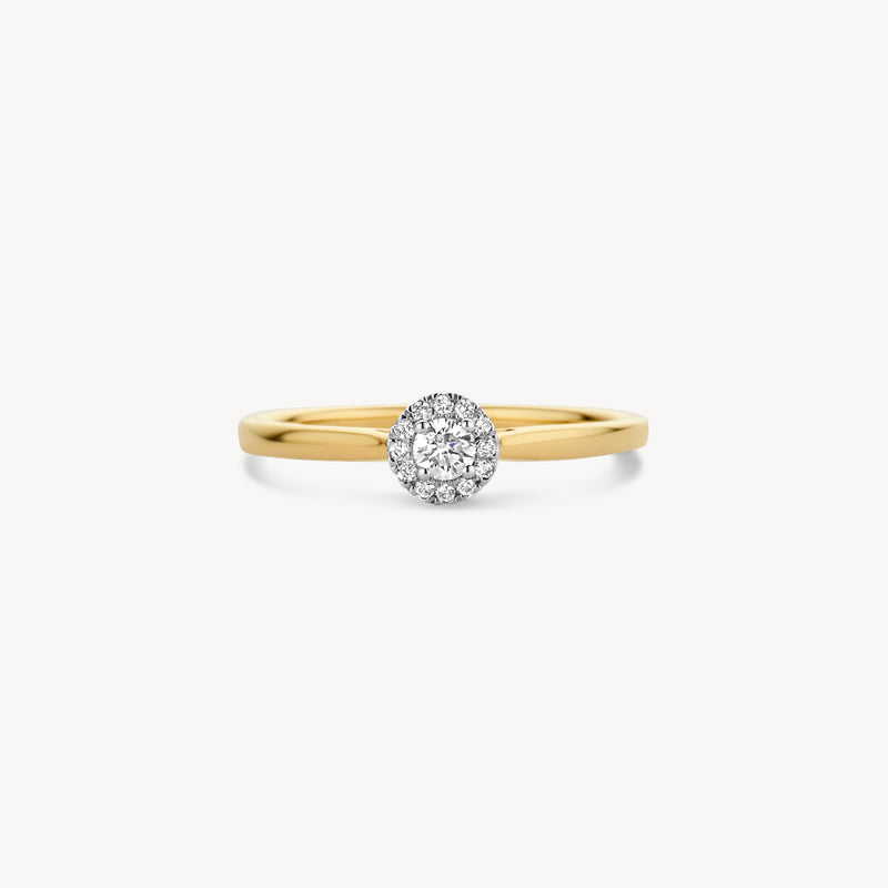 14k goud ring met ronde natuurlijke diamant en fijne band.