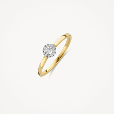 14k geel goud ring met cluster van natuurlijke diamanten, fijne band.