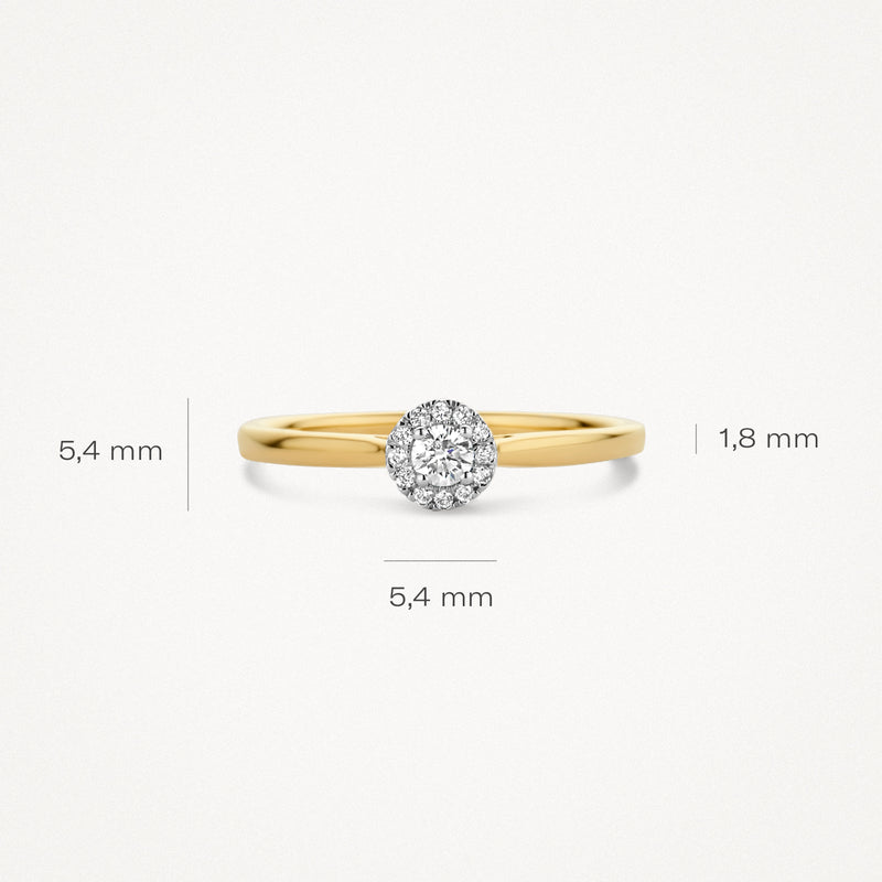 Bicolor ring met 14k geel goud band en ronde natuurlijke diamant van 5,4 mm diameter.