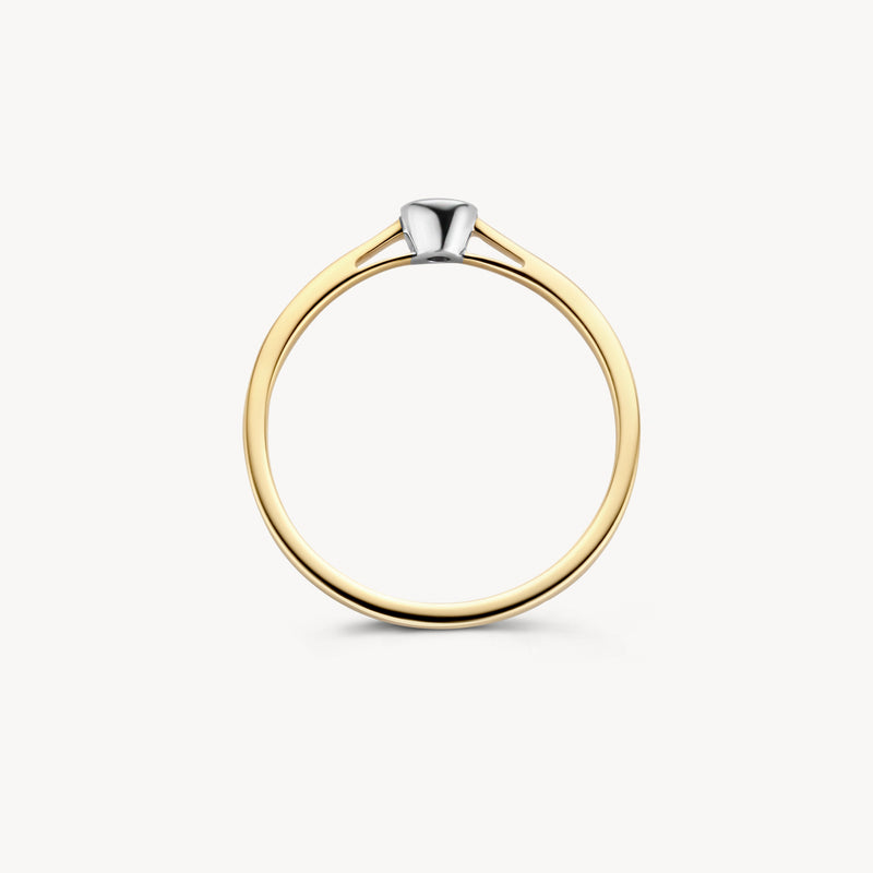 Bicolor ring met 14k geel goud en wit gouden zetting voor diamant.