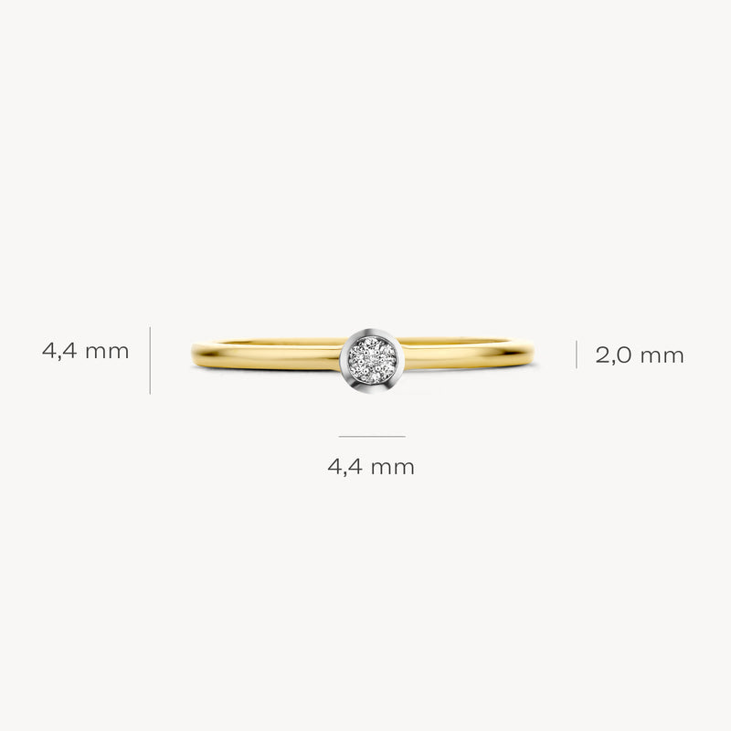Dunne ring van 14k geel goud met kleine ronde diamant van 4,4 mm diameter.