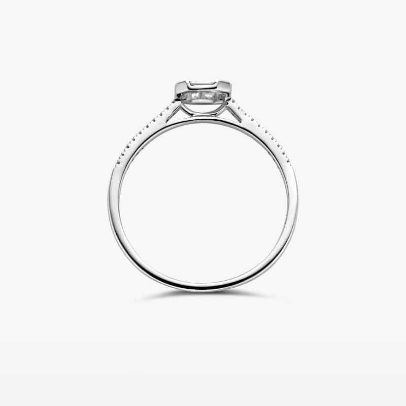 14k wit gouden ring met enkele diamanten zetting en gladde band.