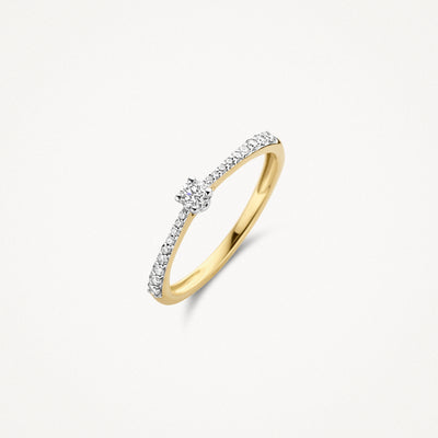 Bicolor gouden ring met 14k geel goud en 14k wit gouden zetting met diamant.