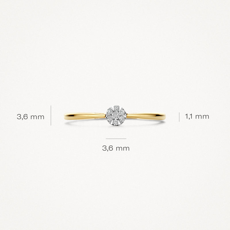 Dunne ring van 14k geel goud met ronde natuurlijke diamant van 3,6 mm en band van 1,1 mm.