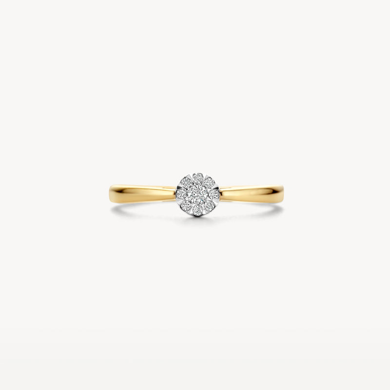 Ring met natuurlijke diamant en 14k geel goud band en 14k wit goud zetting.