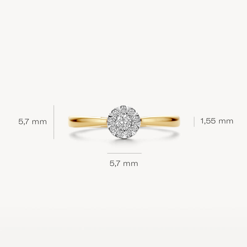 14k geelgouden ring met ronde diamant van 5,7 mm diameter en fijne band van 1,55 mm.