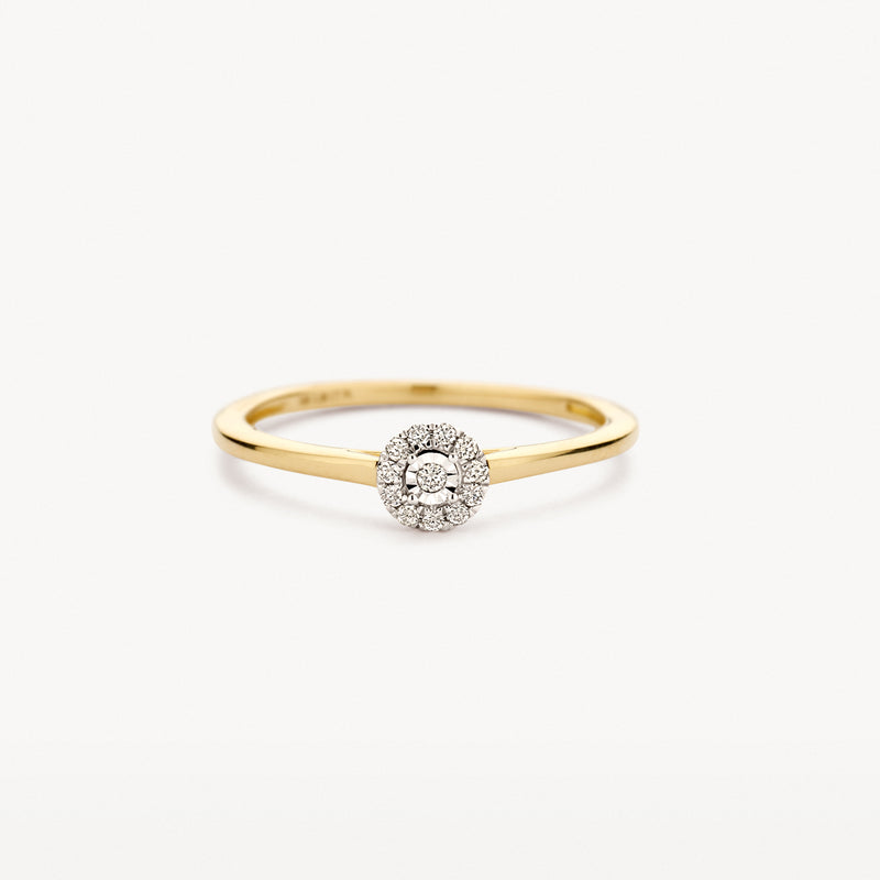 Bicolor ring met 14k geel goud en wit gouden cluster van natuurlijke diamanten.