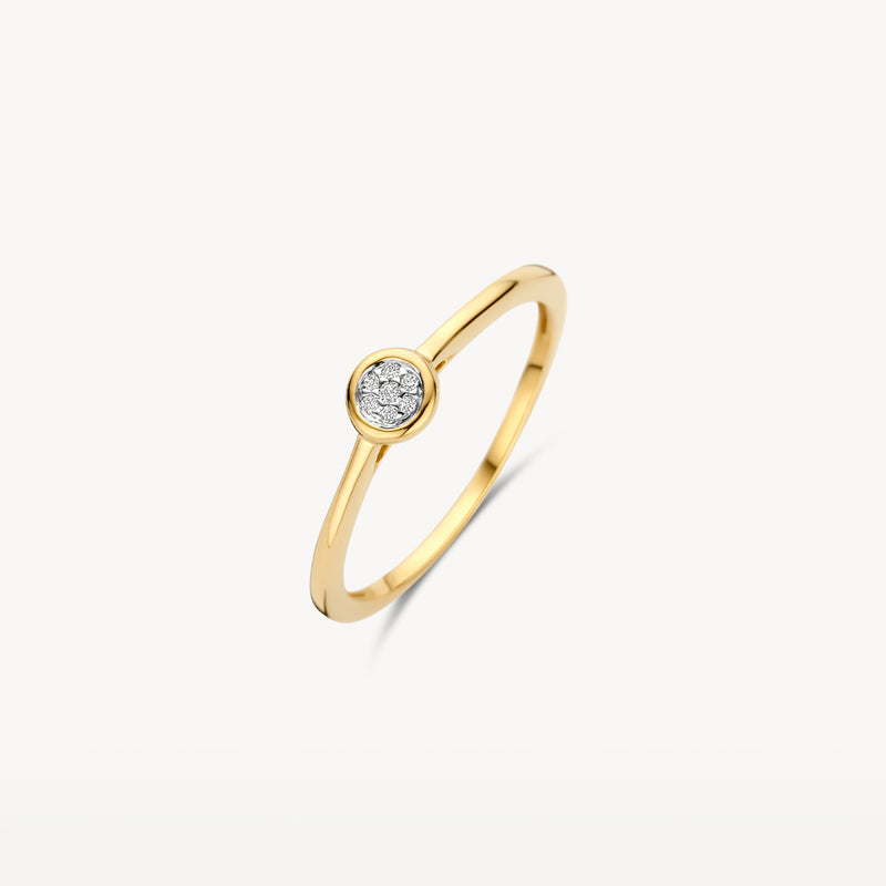 Bicolor ring met 14k geel goud en een enkele ronde natuurlijke diamant in zetting.