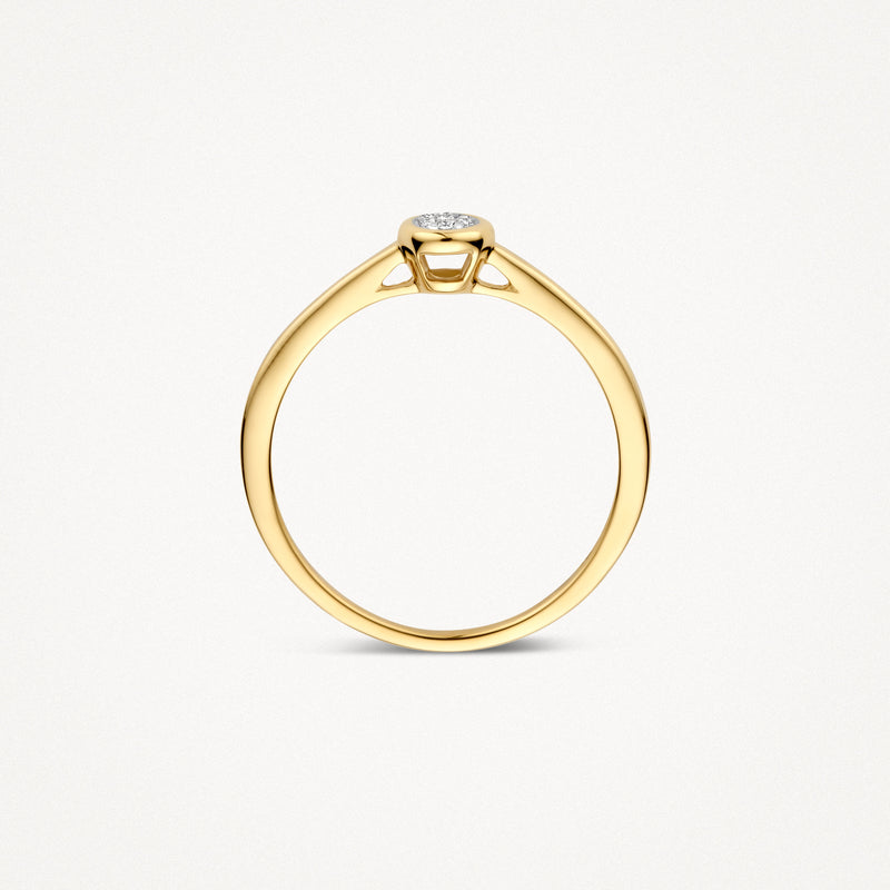 Ring van 14k geel goud met een solitaire natuurlijke diamant in 14k wit goud zetting.