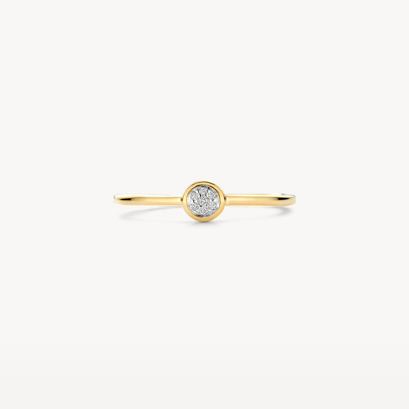 14k geelgouden ring met ronde natuurlijke diamant en smalle band.