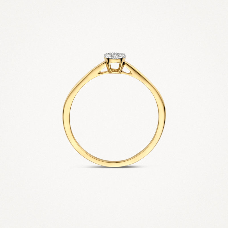 14k geelgouden ring met vierkante diamant en witgouden zetting.