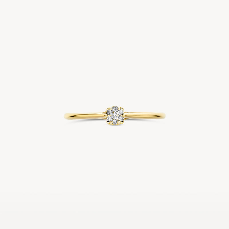 Fijne ring van 14k goud met ronde natuurlijke diamant in zeskantige zetting.