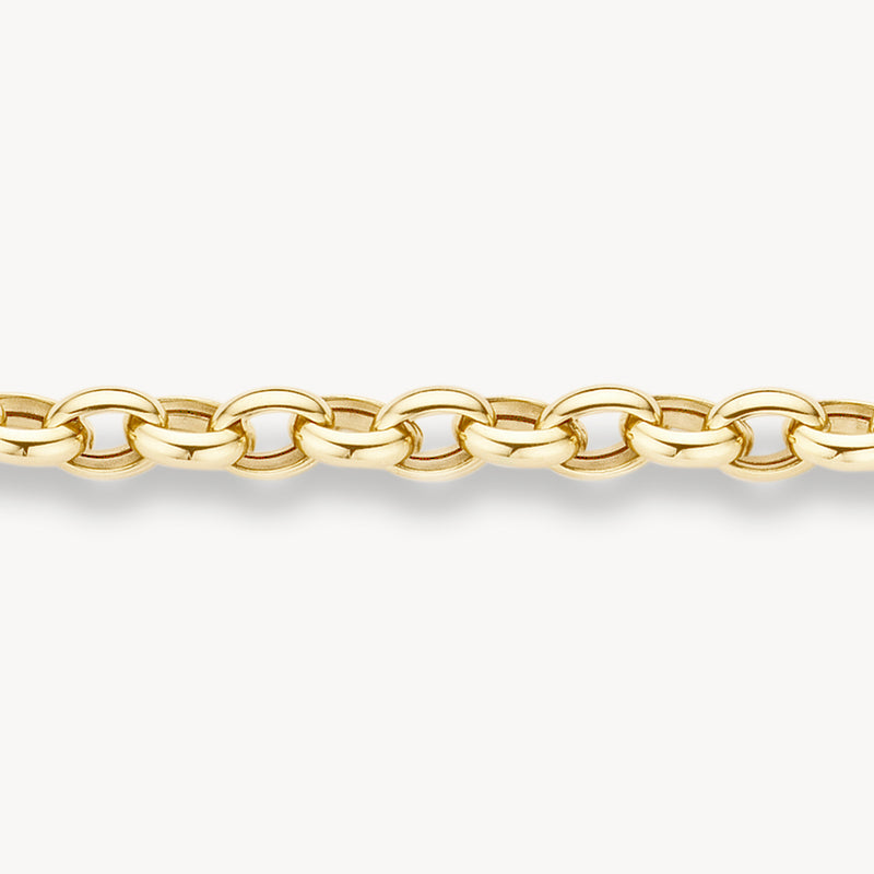 Armband van 14k geelgoud met grove schakels en glanzende afwerking.