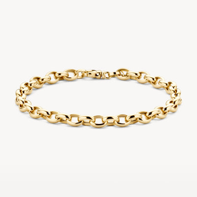 Armband van 14k geelgoud met grove schakels en sluiting.