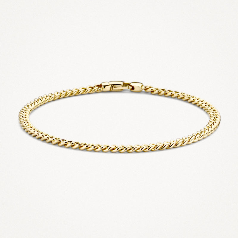 14k geelgouden fijne schakelarmband met sluiting in bicolor goud.