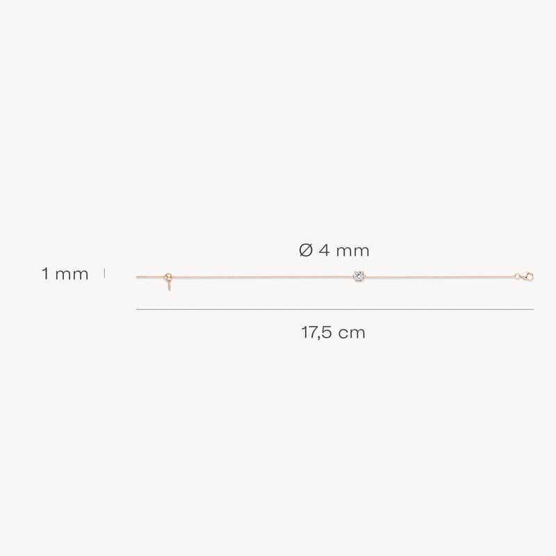 Fijne armband 2166RZI in 14 Rosé goud met kleine zirkonia, 17,5 cm lang, 1 mm breed, 4 mm zirkonia.