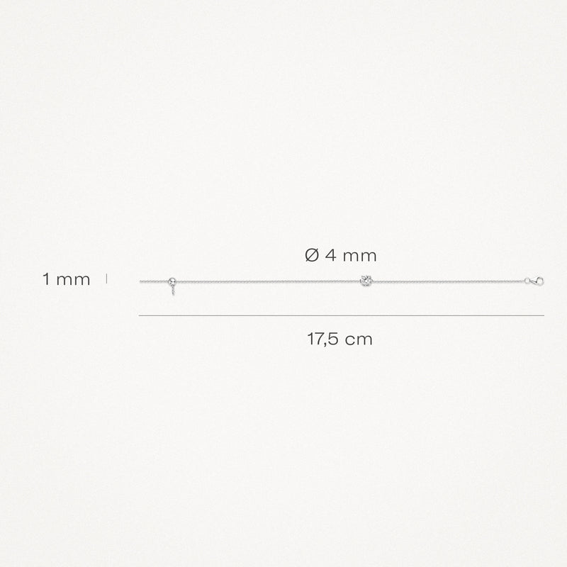 14k witgouden fijne schakelschakel armband met zirkonia, 17,5 cm lang, 1 mm breed.