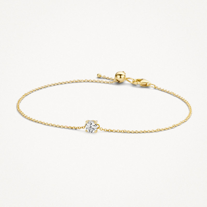 Fijne 14k geelgouden armband met klein zirkonia hartje en schakels.