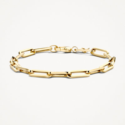 Armband met grove schakels in 14k geel goud met ovale schakels en karabijnsluiting.