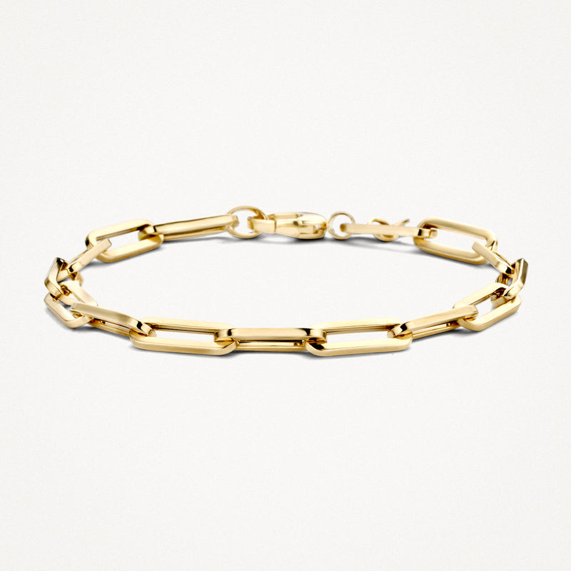 Armband met grove schakels in 14k geel goud met ovale schakels en karabijnsluiting.