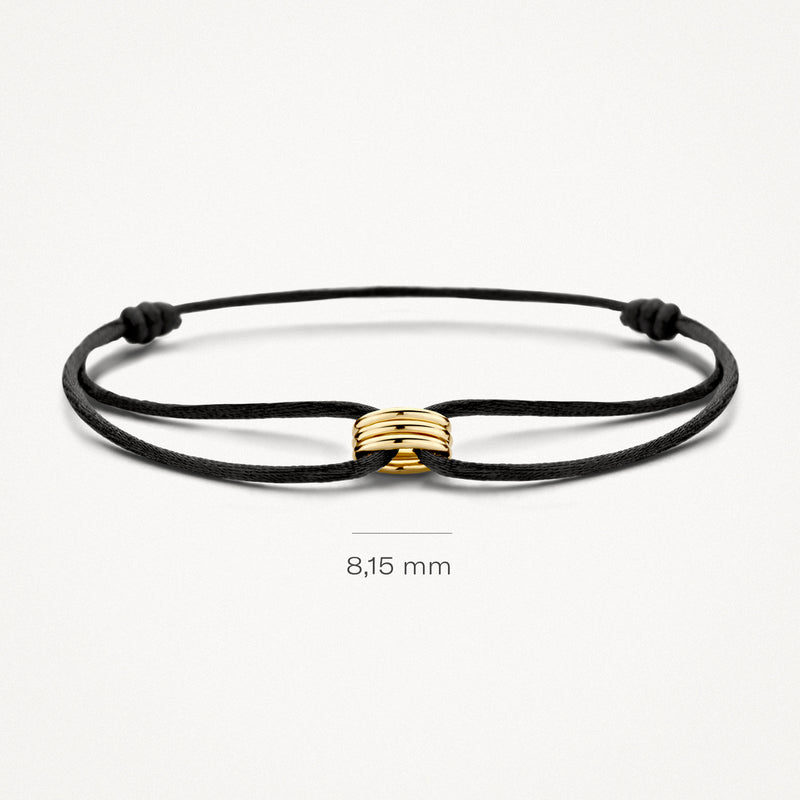 Zwarte zijden armband met 8,15 mm bicolor 14k goud detail met wit en geel goud.