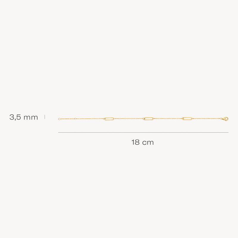Bracelet en or 14k avec des maillons fins et épais, 18 cm de long, 3,5 mm de large.