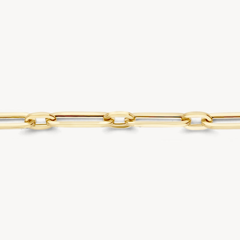 Armband mit klobigen Gliedern aus 585er Gelbgold, glänzende Oberfläche.