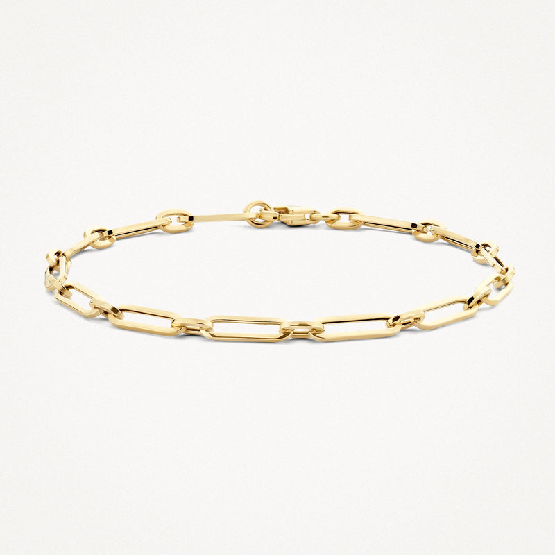 Armband van 14k geel goud met grove schakels en stevige sluiting.