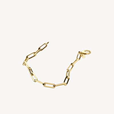 Armband van 14k geel goud met grove schakels en ronde sluiting.