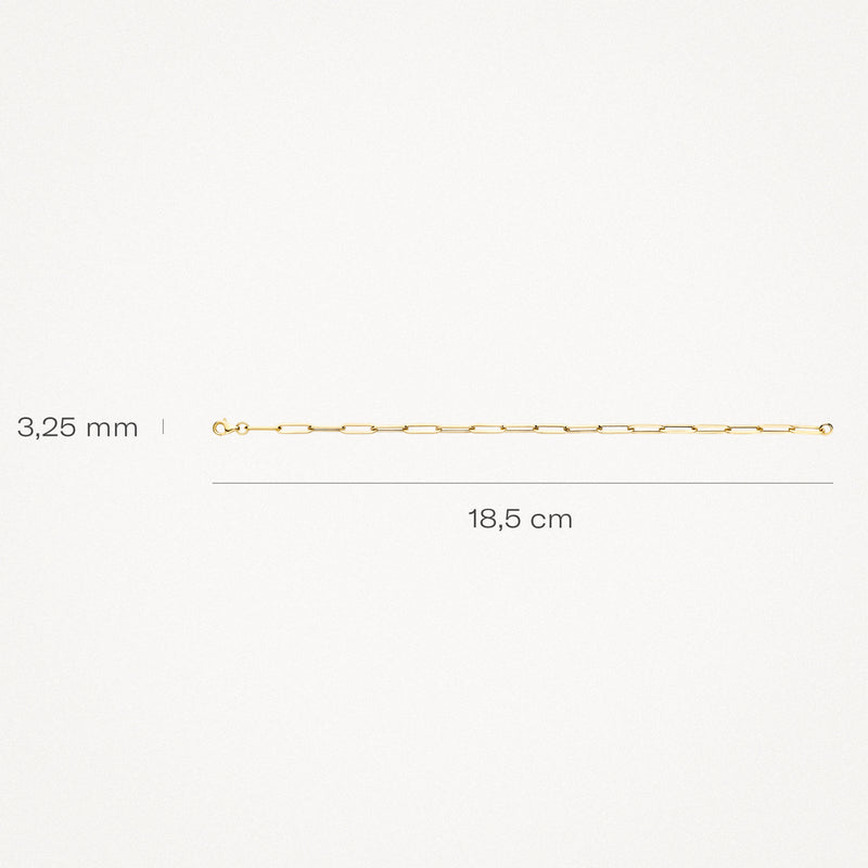 Armband 18,5 cm 14k geelgoud met fijne, golvende schakels van 3,25 mm.
