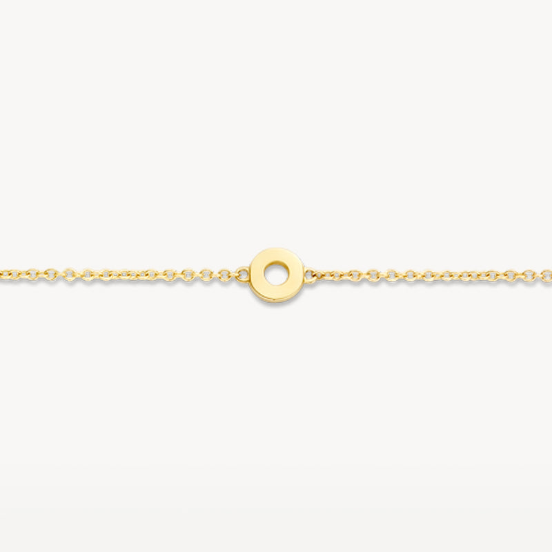 Armband 2201YGO van 14k geelgoud met fijne schakel en cirkelvormig middenstuk.