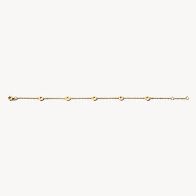 Armband van 14k geel goud met fijne schakels en kleine bolletjes spaced gelijkmatig.