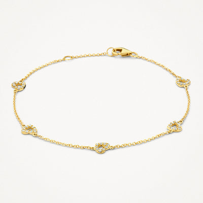 Fine 14k yellow gold Bracelet with five small Zirconia links and Lobster Claw Clasp.