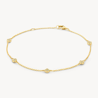 14k goud armband met fijne schakels en kleine zirkonia steentjes in bicolor goud.