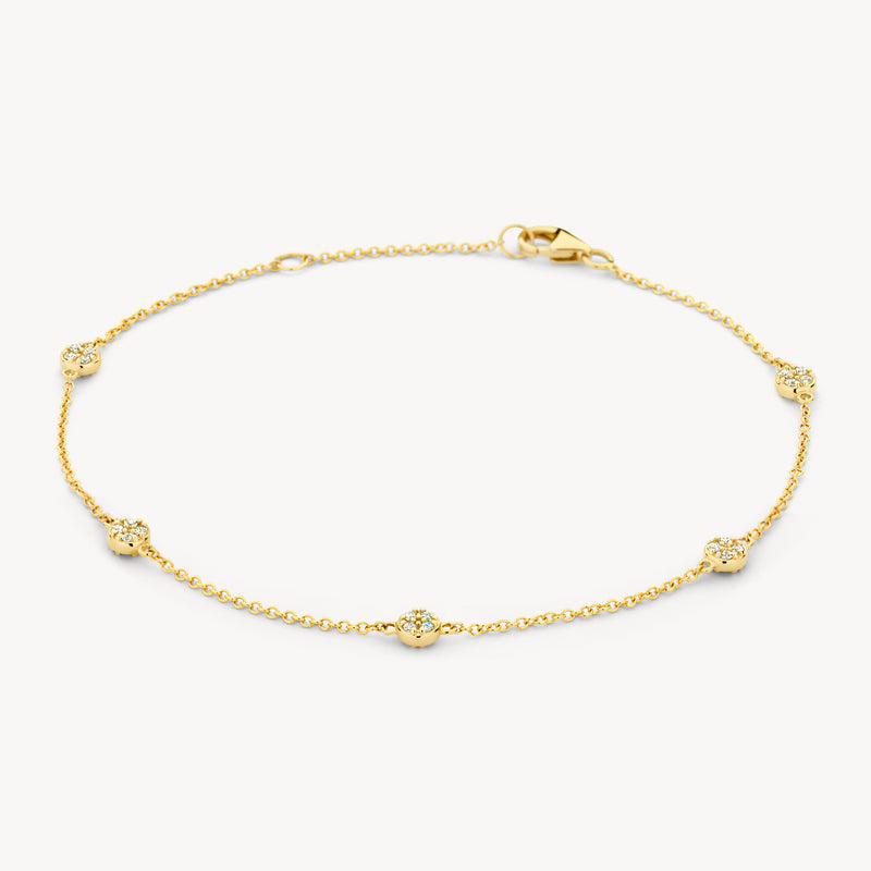 14k goud armband met fijne schakels en kleine zirkonia steentjes in bicolor goud.