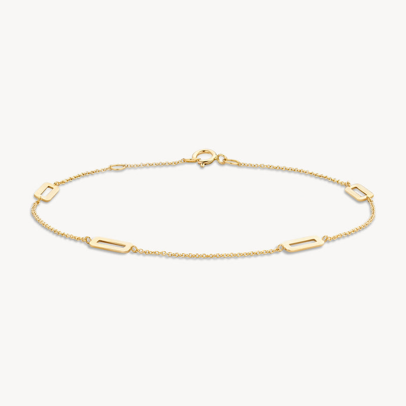 Fijne armband van 14k geelgoud met schakel en ovale schakels.