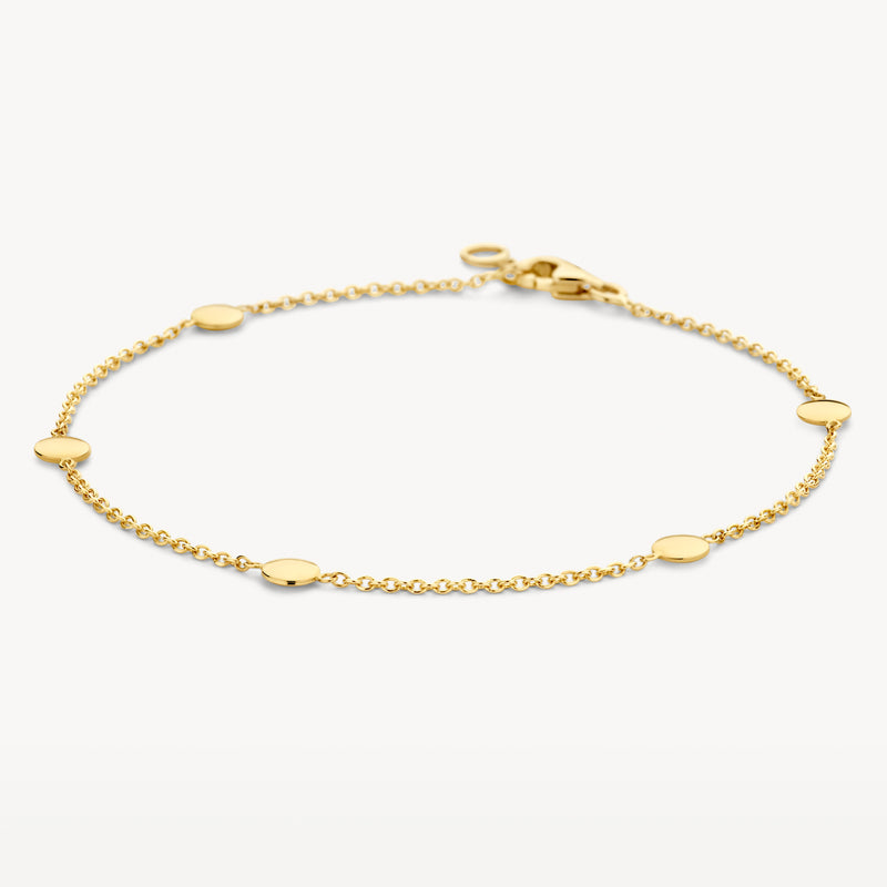 Feines Armband aus 585er Gelbgold mit runden Gliedern und Karabinerverschluss.