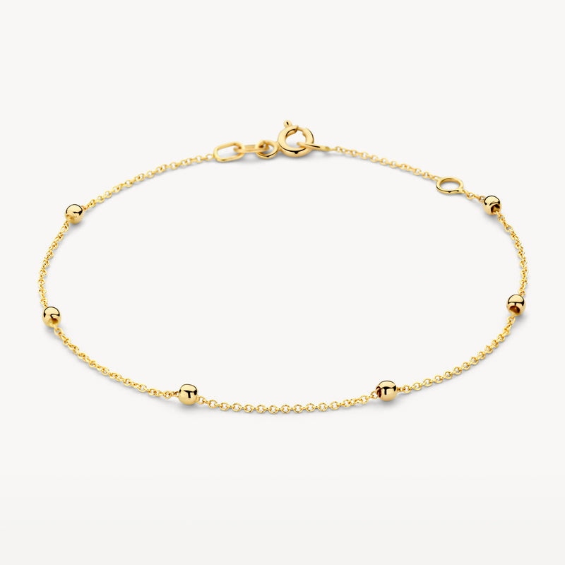 Bracelet 2224YGO en or jaune 14k avec petites perles et maillons fins.
