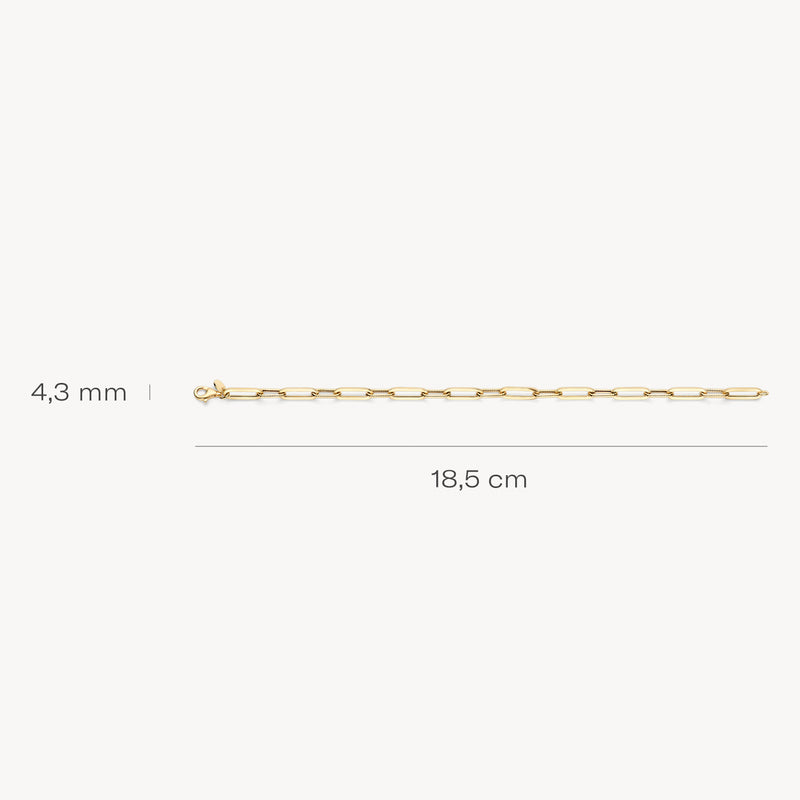 Armband van 14k goud met grove schakels, lengte 18,5 cm, breedte 4,3 mm.