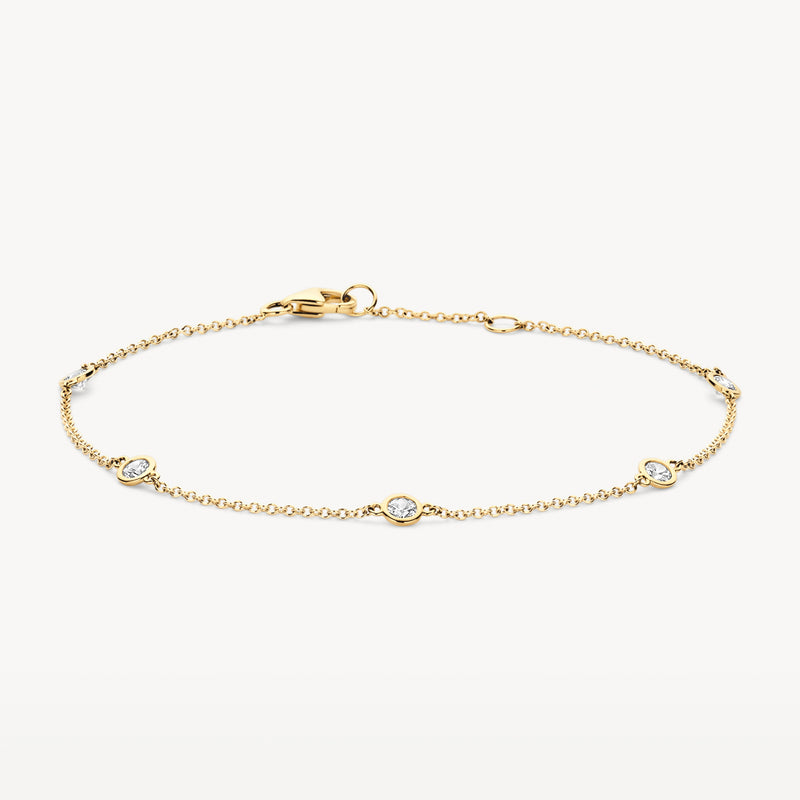14k goud schakelarmband met fijne zirkonia details en sluiting.
